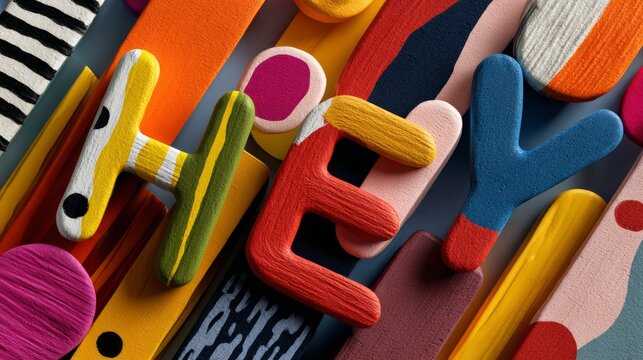 Hello hey hi abstract art greeting letters colorful environment creative viewpoint