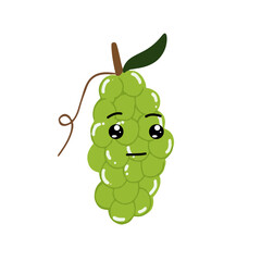 Green grapes cartoon character. Kawaiii emoticon element stock