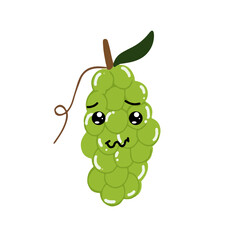 Green grapes cartoon character. Kawaiii emoticon element stock