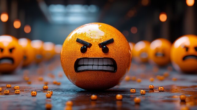 Angry emoticon sphere amidst others
