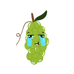 Green grapes cartoon character. Kawaiii emoticon element stock