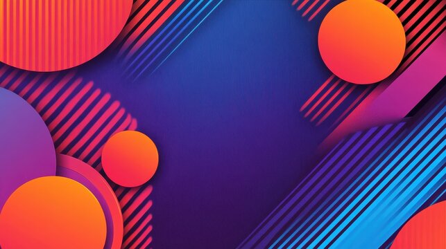 Abstract background with vibrant gradient circles and diagonal lines. Modern geometric design in blue, orange, purple, and pink tones for contemporary feel. - Powered by Adobe