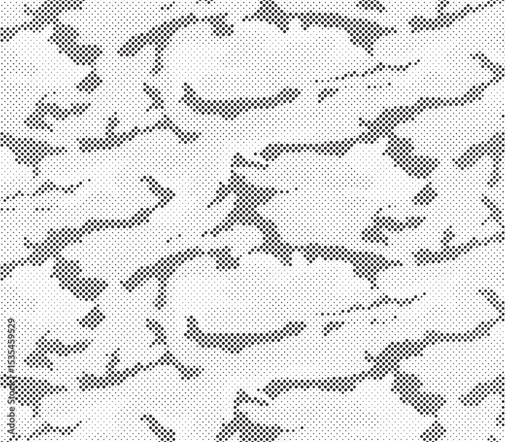 Poster Abstract halftone seamless camouflage pattern. Repeating digital dotted hexagonal camo military texture background. Abstract modern fabric textile ornament. Vector illustration.