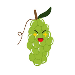 Green grapes cartoon character. Kawaiii emoticon element stock
