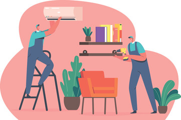 Handyman doing house renovation vector illustration