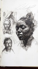 Sketchbook Full of Charcoal Portraits