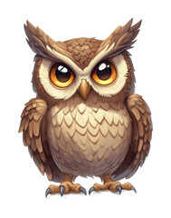 Cute cartoon owl with big eyes and intricate feather details