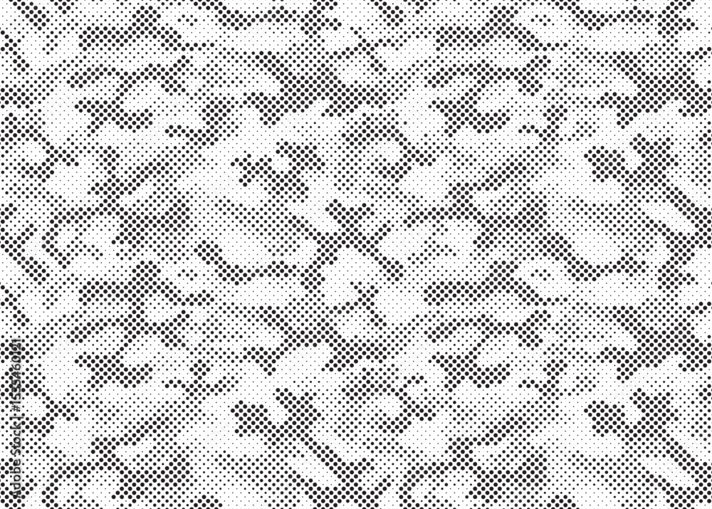 Poster Abstract halftone seamless camouflage pattern. Repeating digital dotted hexagonal camo military texture background. Abstract modern fabric textile ornament. Vector illustration.	