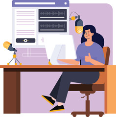 Female content creator doing online podcast