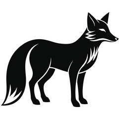 Obraz premium Black and white fox silhouette vector illustration on a white background with minimal details