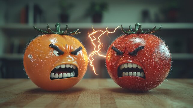 Angry tomatoes facing off