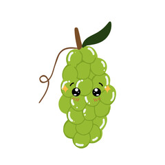 Green grapes cartoon character. Kawaiii emoticon element stock