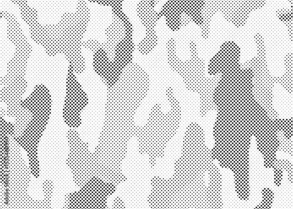 Poster Abstract halftone seamless camouflage pattern. Repeating digital dotted hexagonal camo military texture background. Abstract modern fabric textile ornament. Vector illustration.