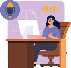 Fototapeta premium Female content creator doing online podcast