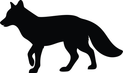 Obraz premium Black silhouette of a walking fox isolated on a white background ready for use