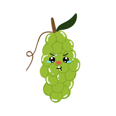 Green grapes cartoon character. Kawaiii emoticon element stock