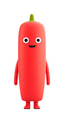 Cute red cartoon pepper character with green stem