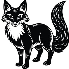 Obraz premium Elegant black and white vector illustration of a standing fox ready to engage