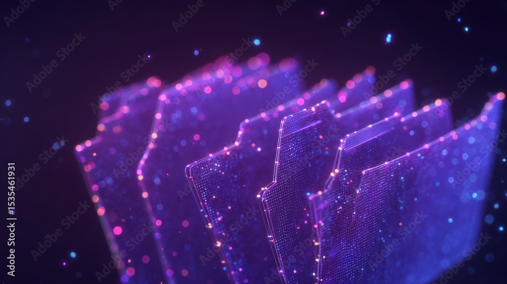 Poster abstract network grid with files and folders, futuristic software interface, digital document manage