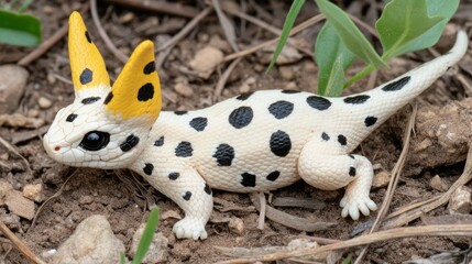 Obraz premium Spotted Lizard with Yellow Ears in Natural Habitat