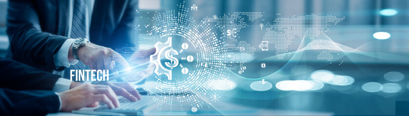 Business colleagues and analysis Fintech drive innovation, enhance financial services, improve...