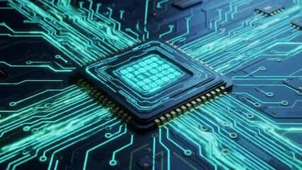 4K seamless loop of print circuit technology cyber and futuristic concept. Circuit Board with moving electrons. CPU processing Data. Futuristic HUD technology animacircuit board background - Powered by Adobe