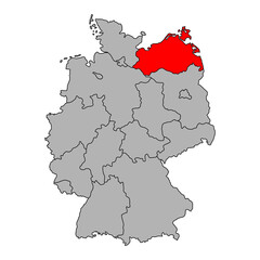 Germany map icon of Mecklenburg-Vorpommern, geography blank concept, isolated graphic background vector illustration .