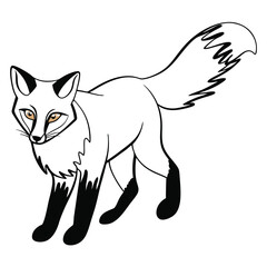 Fototapeta premium Illustrated stylized fox with black accents in white background for wildlife and design concepts