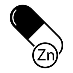 Mineral Zn icon, healthy medicine pill supplement symbol, complex vitamin vector illustration .