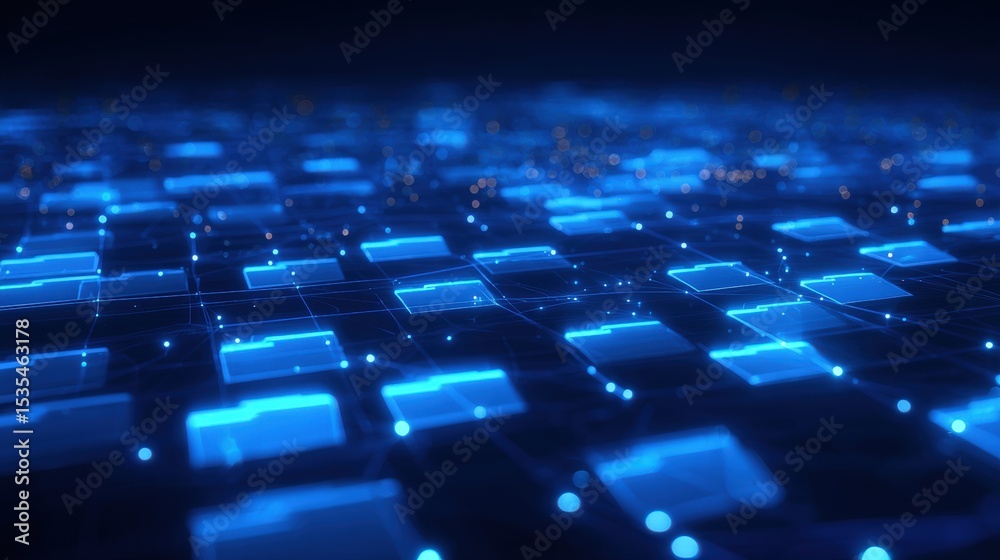 Poster abstract network grid with files and folders, futuristic software interface, digital document manage