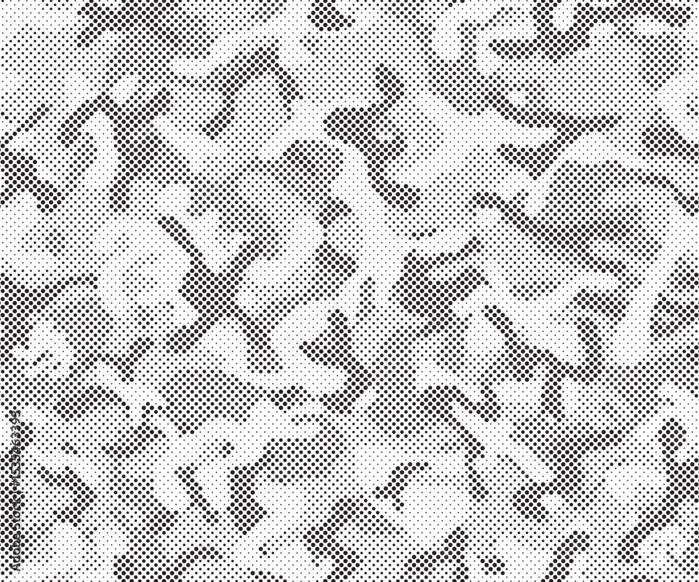 Aufkleber Abstract halftone seamless camouflage pattern. Repeating digital dotted hexagonal camo military texture background. Abstract modern fabric textile ornament. Vector illustration.