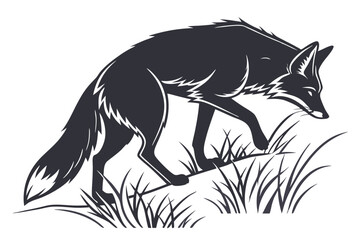 Obraz premium Fox Silhouette Walking in Grass Vector Graphic Illustration