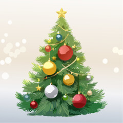 Christmas Tree With Baubles And Blurred Shiny Lights