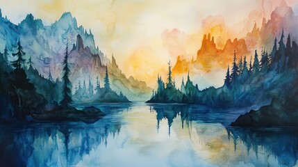 Surreal Landscape Painted with Watercolors
