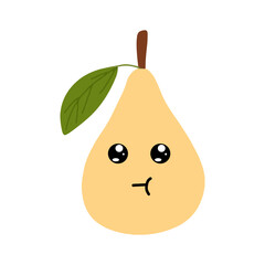 Pear kawaii flat illustration. Stylized vector character with smiling face, sad, cry and variant different expression face. 