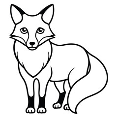 Fototapeta premium Simple illustrated fox silhouette in a standing pose with bold black outline and details