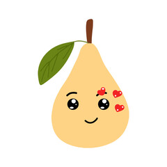 Pear kawaii flat illustration. Stylized vector character with smiling face, sad, cry and variant different expression face. 