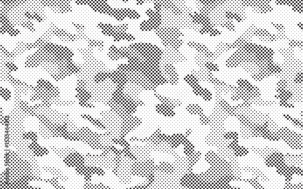 Poster Abstract halftone seamless camouflage pattern. Repeating digital dotted hexagonal camo military texture background. Abstract modern fabric textile ornament. Vector illustration.