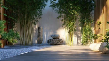 Tall Bamboo Plants in 3D Zen Environment