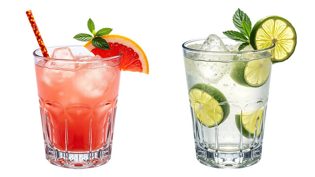 Pink Grapefruit Gin Tonic Paloma Cocktails Ice Drinks Glasses