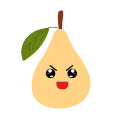 Pear kawaii flat illustration. Stylized vector character with smiling face, sad, cry and variant different expression face. 