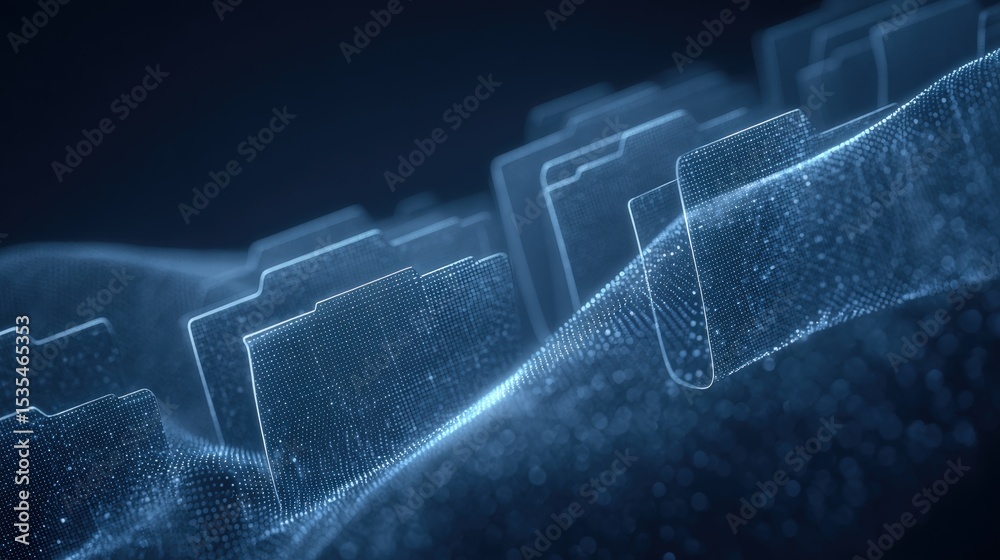 Poster abstract network grid with files and folders, futuristic software interface, digital document manage