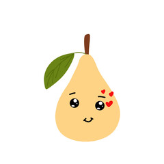 Pear kawaii flat illustration. Stylized vector character with smiling face, sad, cry and variant different expression face. 