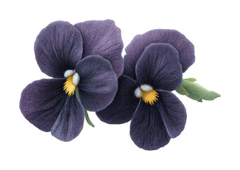 Obraz premium Intricate embroidery art of purple pansies with green leaves