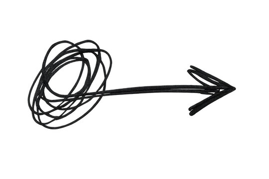 Hand-drawn tangled scribble transforming into sharp arrow, representing problem-solving journey and gaining strategic clarity