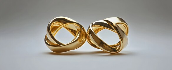 Twin Gold Rings Interlocked in 3D View
