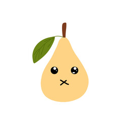Pear kawaii flat illustration. Stylized vector character with smiling face, sad, cry and variant different expression face. 