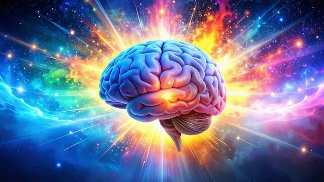 Surreal conceptual artwork of a brain exploding outward in a vivid and abstract style