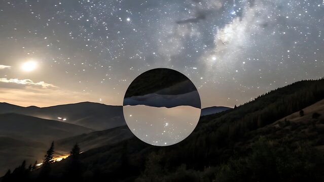A creative edit of a circle shape on the Milky Way galaxy with stars and space dust in the universe. Black and White