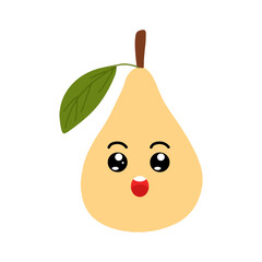 Pear kawaii flat illustration. Stylized vector character with smiling face, sad, cry and variant different expression face. 